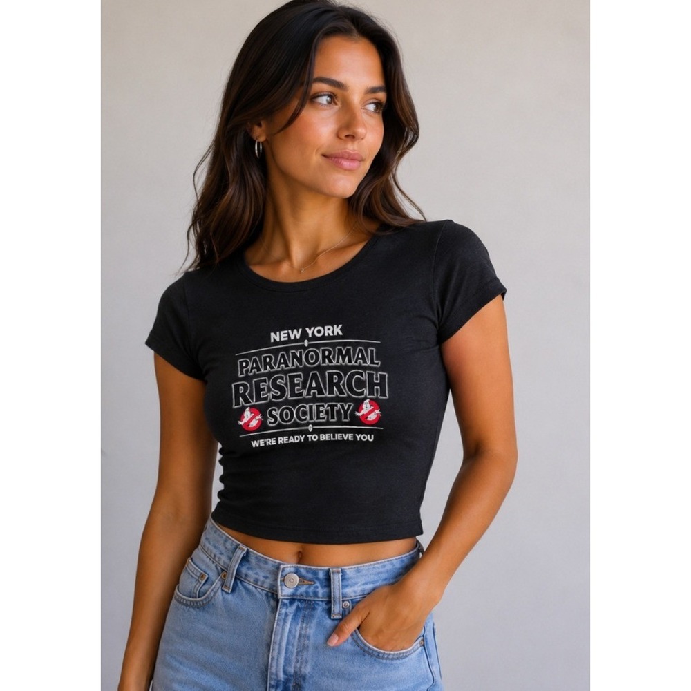 Ghostbusters Paranormal Research Society Graphic T-Shirt Black XL 80s Womens Tee